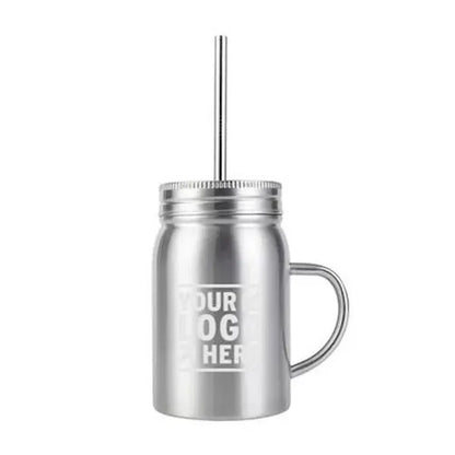 16oz Insulated Mason Jar with Handle, Lid & Straw