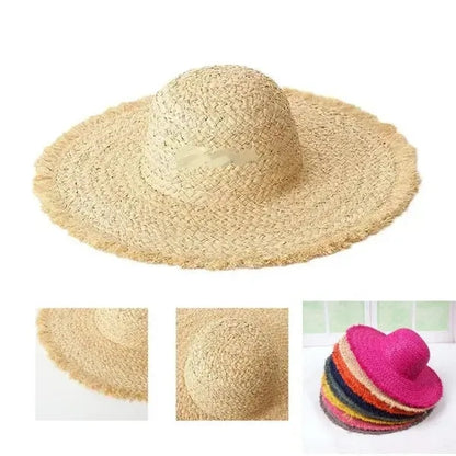Wide brimmed raffia straw hat