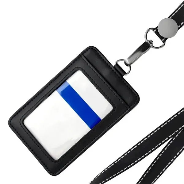 Top Grain Leather ID Badge Holder with Lanyard