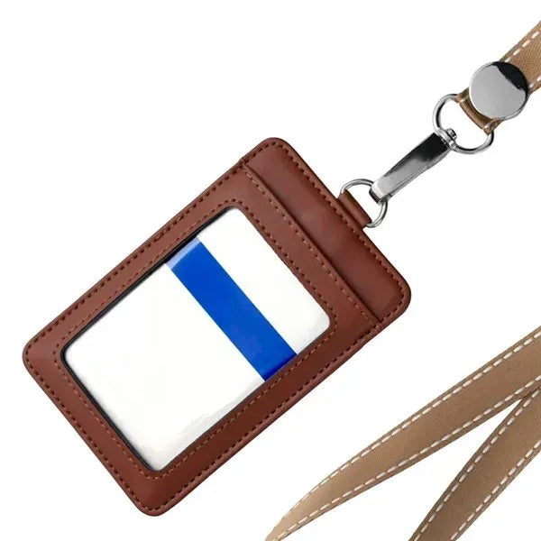 Top Grain Leather ID Badge Holder with Lanyard