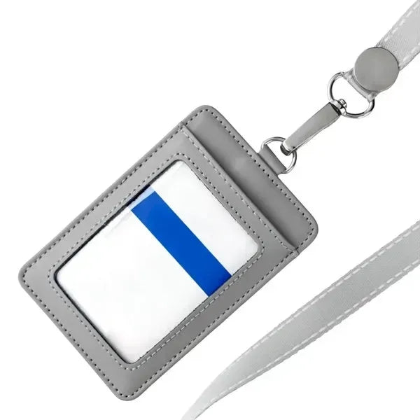 Top Grain Leather ID Badge Holder with Lanyard
