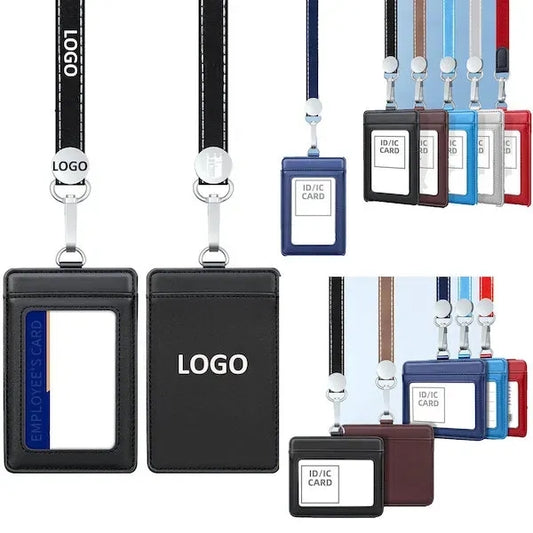 Top Grain Leather ID Badge Holder with Lanyard