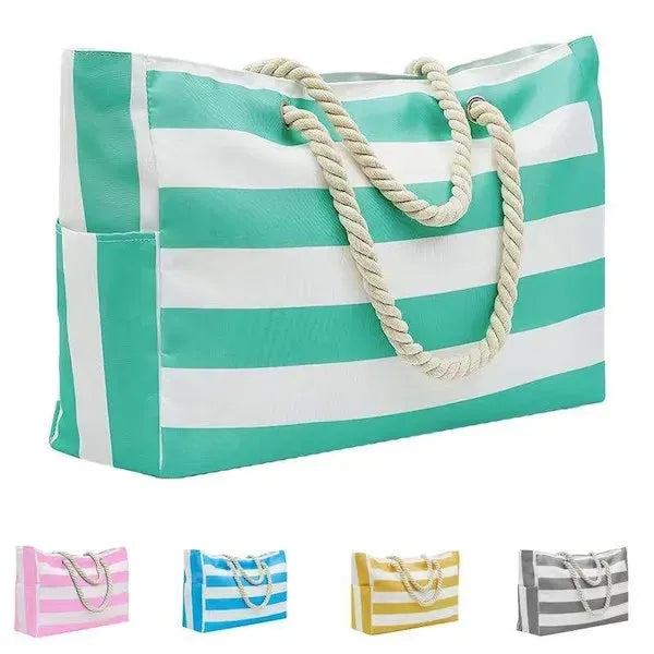 Large Striped Waterproof Beach Tote Bag
