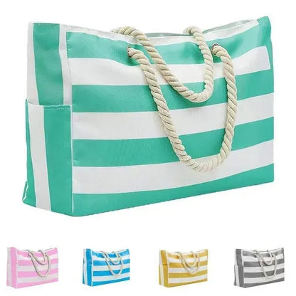 Large Striped Waterproof Beach Tote Bag