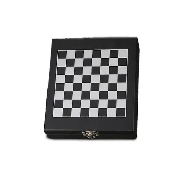 Wine Accessories & Chess Set in Black Wooden Box