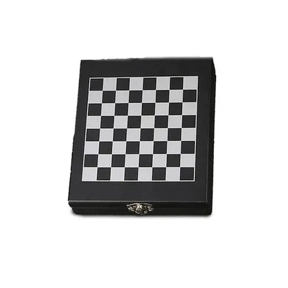 Wine Accessories & Chess Set in Black Wooden Box