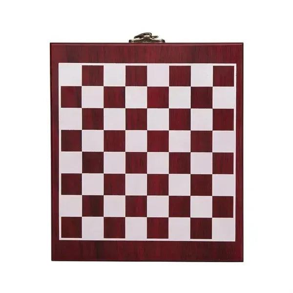 Wine Accessories & Chess Set in Black Wooden Box