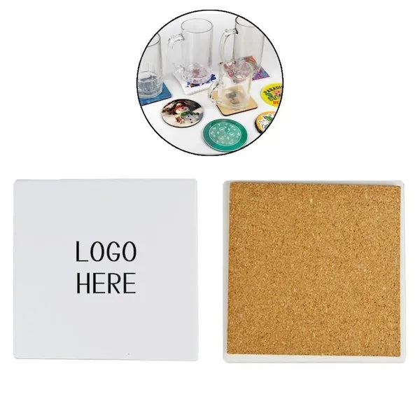Square Ceramic Coaster with Cork