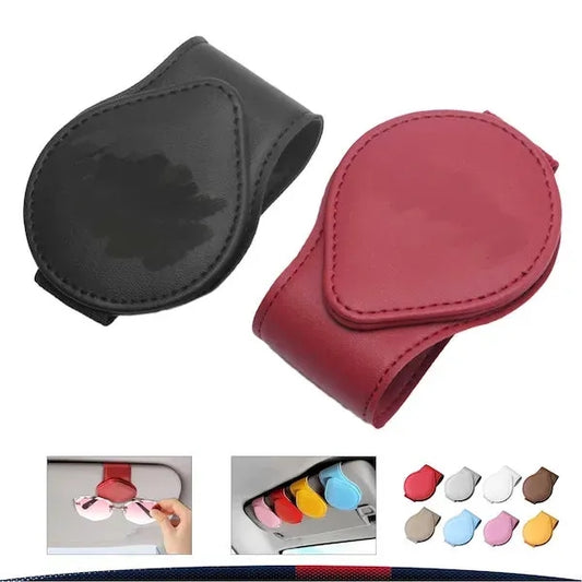 Leather Car Glasses Clip Sun Visor Card Holder