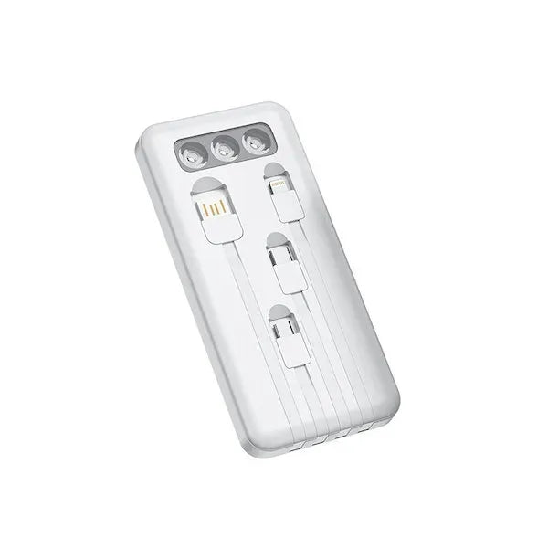 Slim 10000mAh Power Bank with 4 Cables & Light