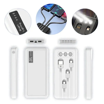 Slim 10000mAh Power Bank with 4 Cables & Light