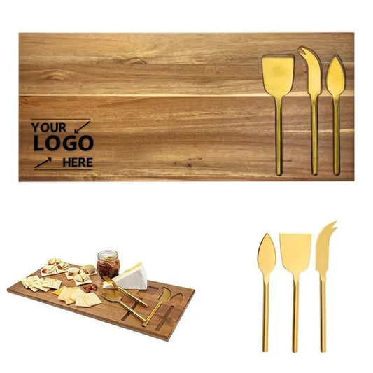 Cheese Board Set with Gold Plated Knives