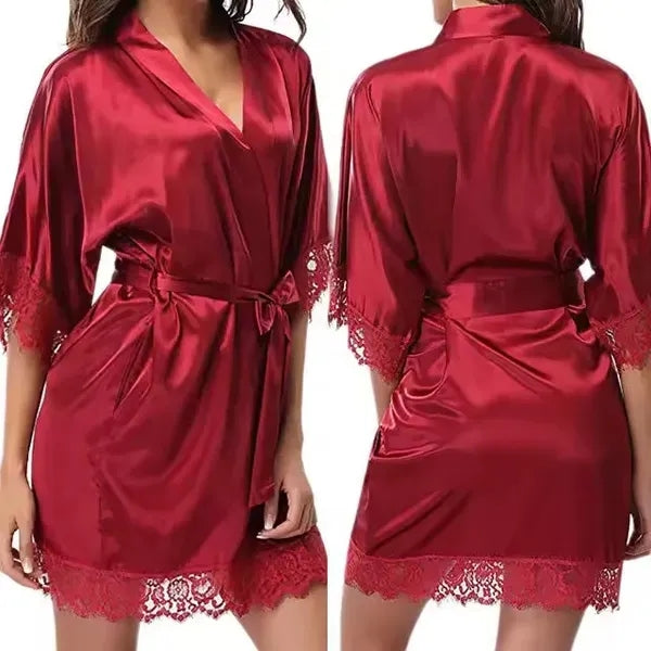 Women's Satin Robe Lace Silk Kimono