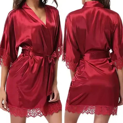 Women's Satin Robe Lace Silk Kimono