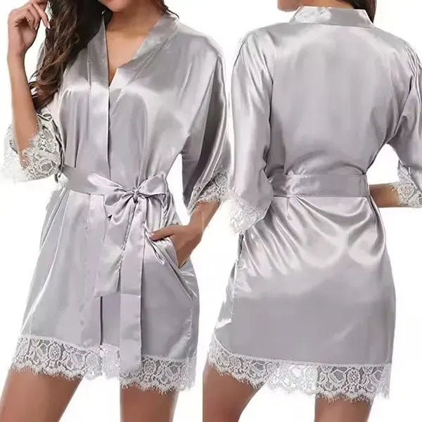 Women's Satin Robe Lace Silk Kimono