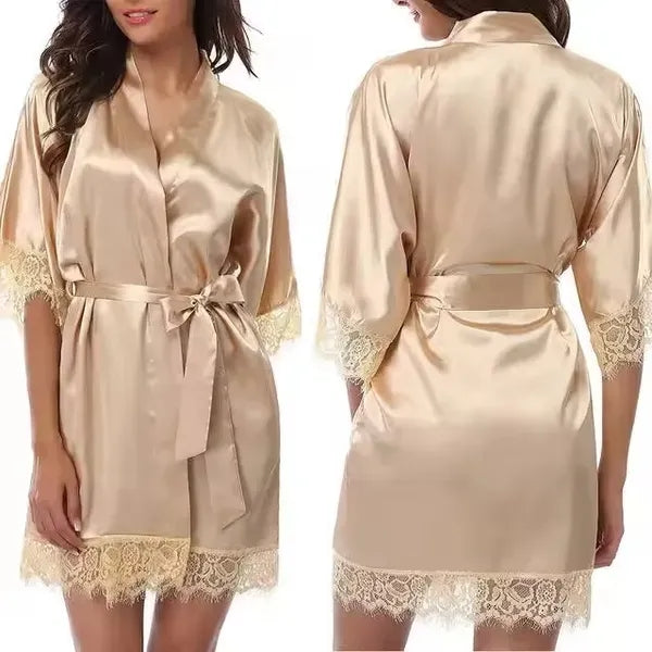 Women's Satin Robe Lace Silk Kimono