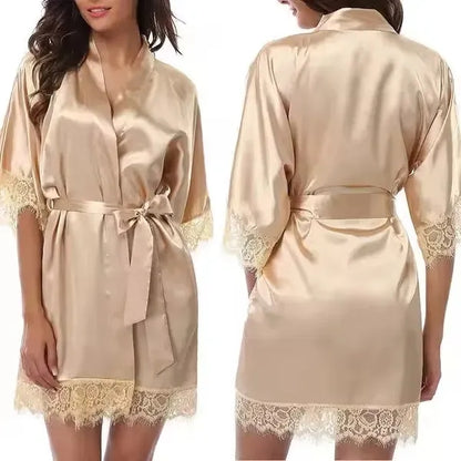 Women's Satin Robe Lace Silk Kimono