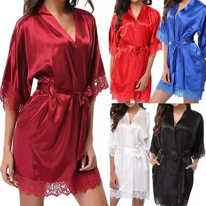 Women's Satin Robe Lace Silk Kimono