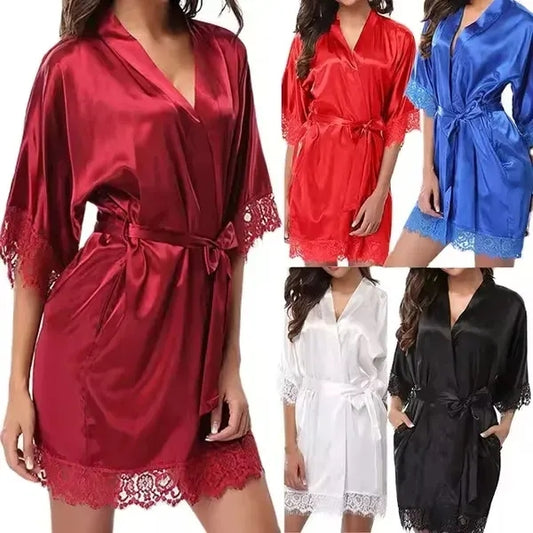 Women's Satin Robe Lace Silk Kimono
