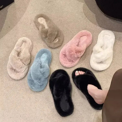 Fluffy Cross Band Slippers