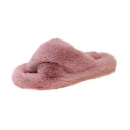 Fluffy Cross Band Slippers