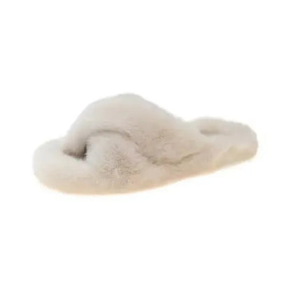 Fluffy Cross Band Slippers