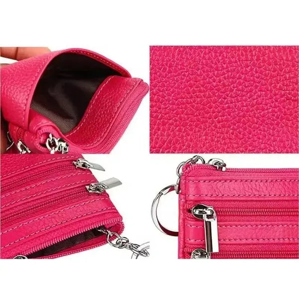 Cowhide Coin Purse with Zipper Pocket