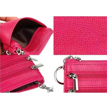 Cowhide Coin Purse with Zipper Pocket