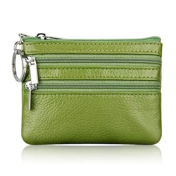 Cowhide Coin Purse with Zipper Pocket