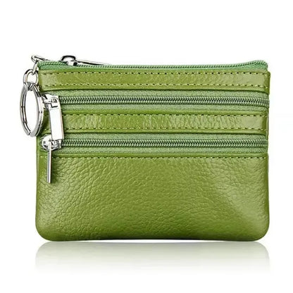 Cowhide Coin Purse with Zipper Pocket