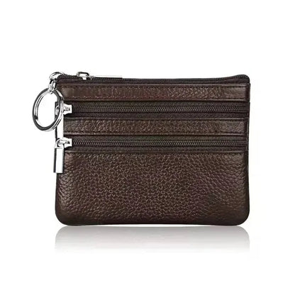 Cowhide Coin Purse with Zipper Pocket