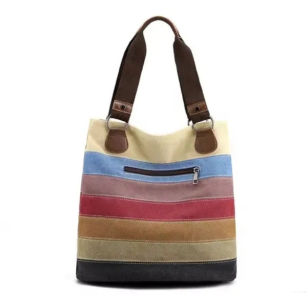 Fashion Rainbow Striped Tote Bag