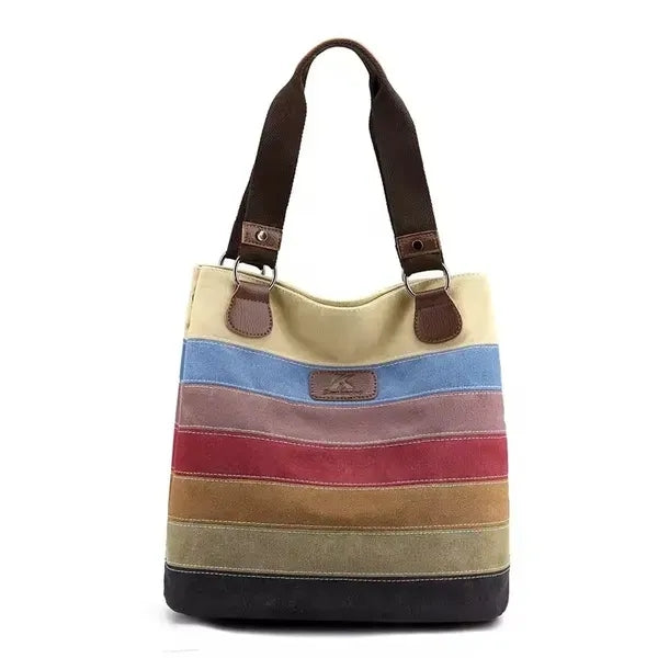 Fashion Rainbow Striped Tote Bag