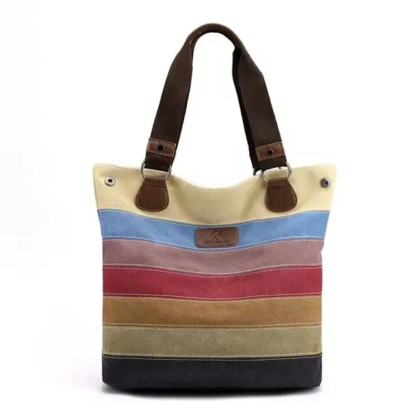 Fashion Rainbow Striped Tote Bag