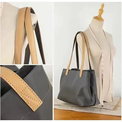 Leather Nylon Shoulder Tote Bag