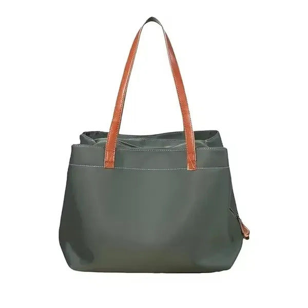 Leather Nylon Shoulder Tote Bag