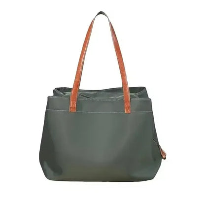 Leather Nylon Shoulder Tote Bag