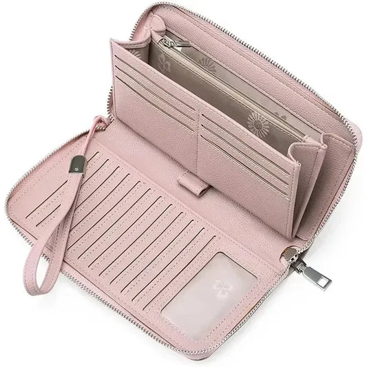 Leather Large Capacity Zip Around Wallet