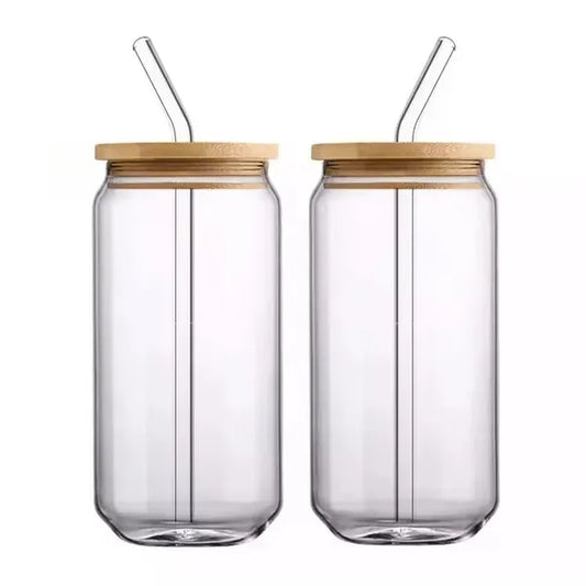 17oz Mason Jar Glasses with Bamboo Lids & Straws