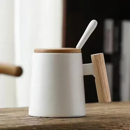 14oz Ceramic Mug Cup With Wooden Handle