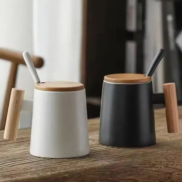14oz Ceramic Mug Cup With Wooden Handle