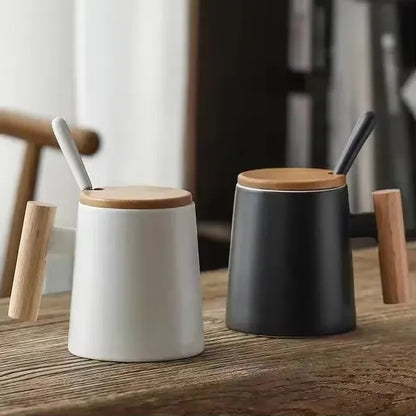 14oz Ceramic Mug Cup With Wooden Handle