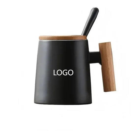 14oz Ceramic Mug Cup With Wooden Handle