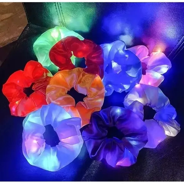 LED Satin Hair Scrunchies Elastic Bands Ties