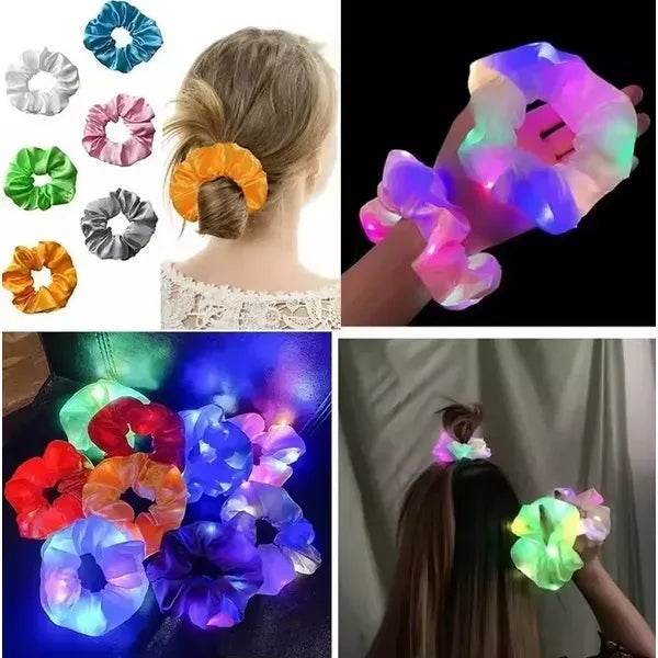 LED Satin Hair Scrunchies Elastic Bands Ties