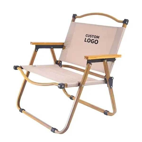Beach Folding Chair with Wooden Handle & Strap