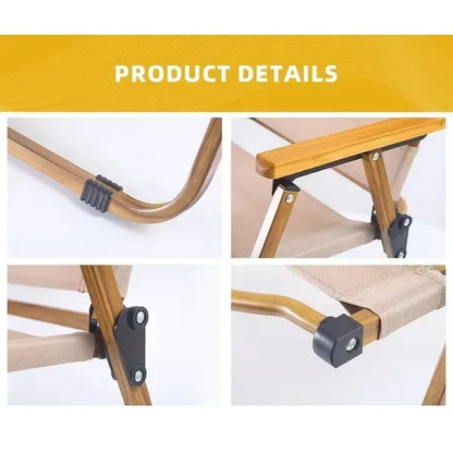 Beach Folding Chair with Wooden Handle & Strap