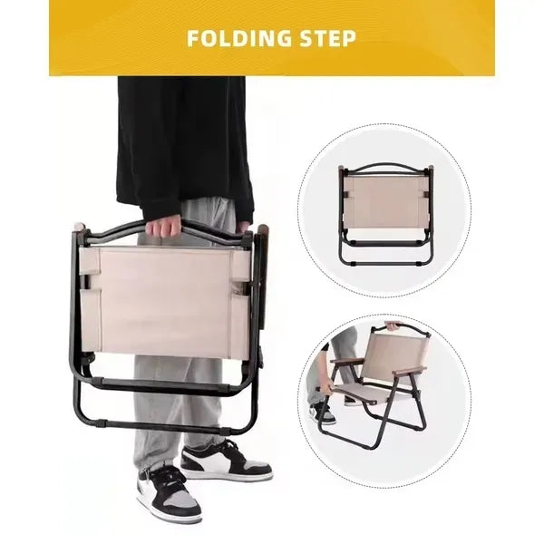 Beach Folding Chair with Wooden Handle & Strap