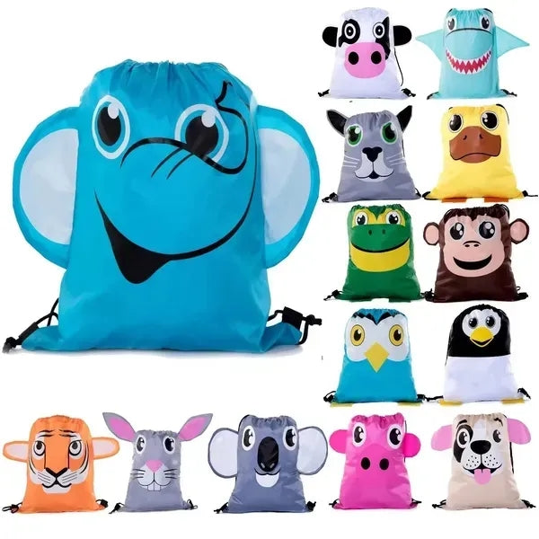 Cartoon Zoo Animal Drawstring Bags