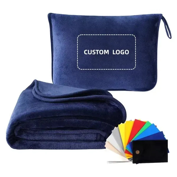 2 In 1 Travel Plush Blanket with Soft Pillow